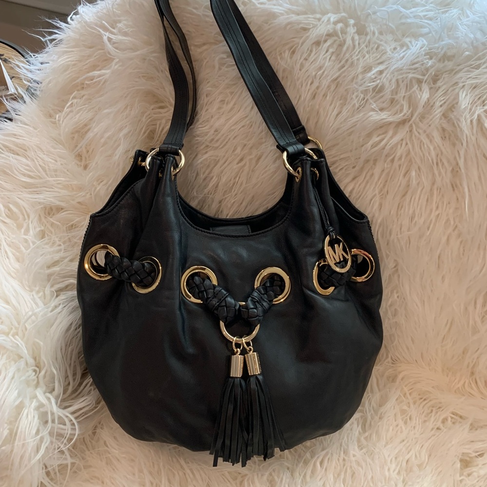 Michael Kors leather satchel w gold trim